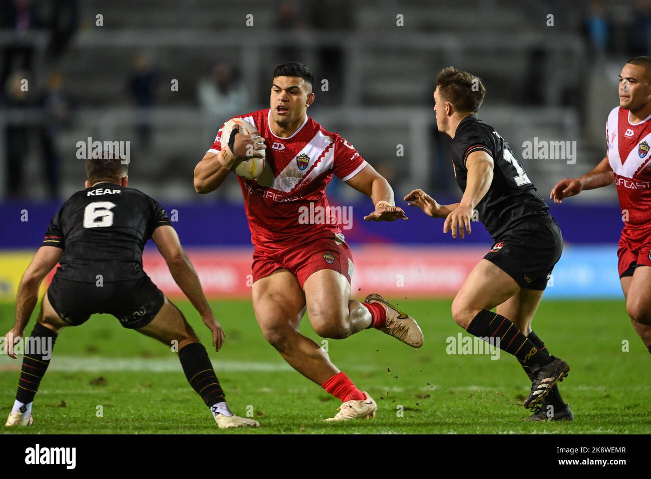 David Fifita of Tonga in actionduring the Rugby League World Cup 2021
