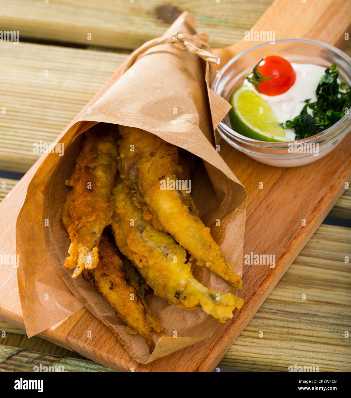 Fish Chips fried tempura sardines Stock Photo Alamy