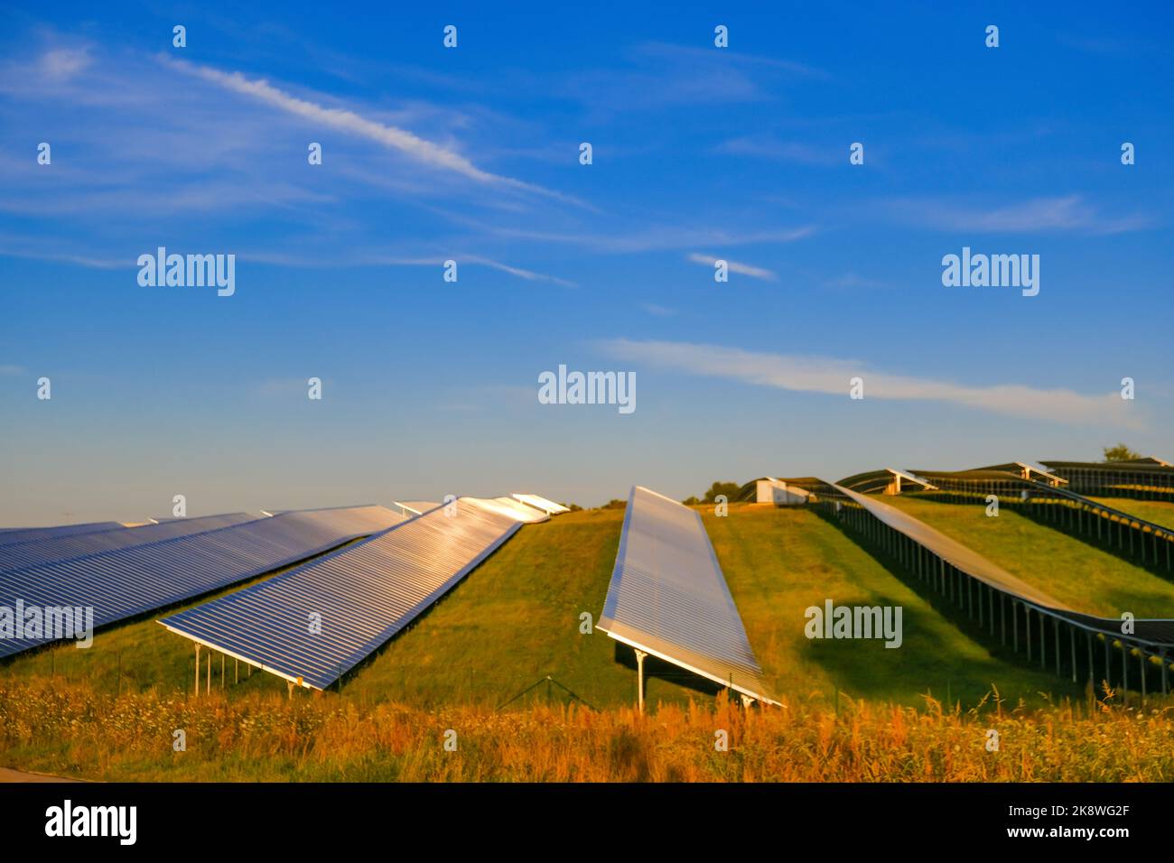 Solar energy.Green eco energy.solar power farm.Solar panels field.renewable energy. Stock Photo