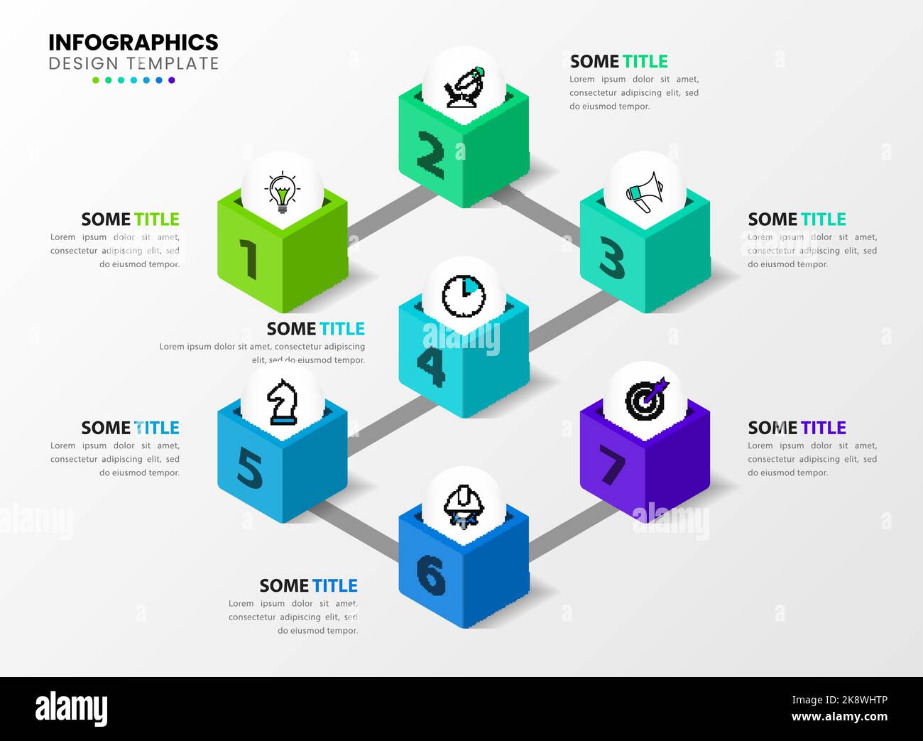 Infographic design template. Creative concept with 7 steps. Can be used for workflow layout, diagram, banner, webdesign. Vector illustration Stock Vector