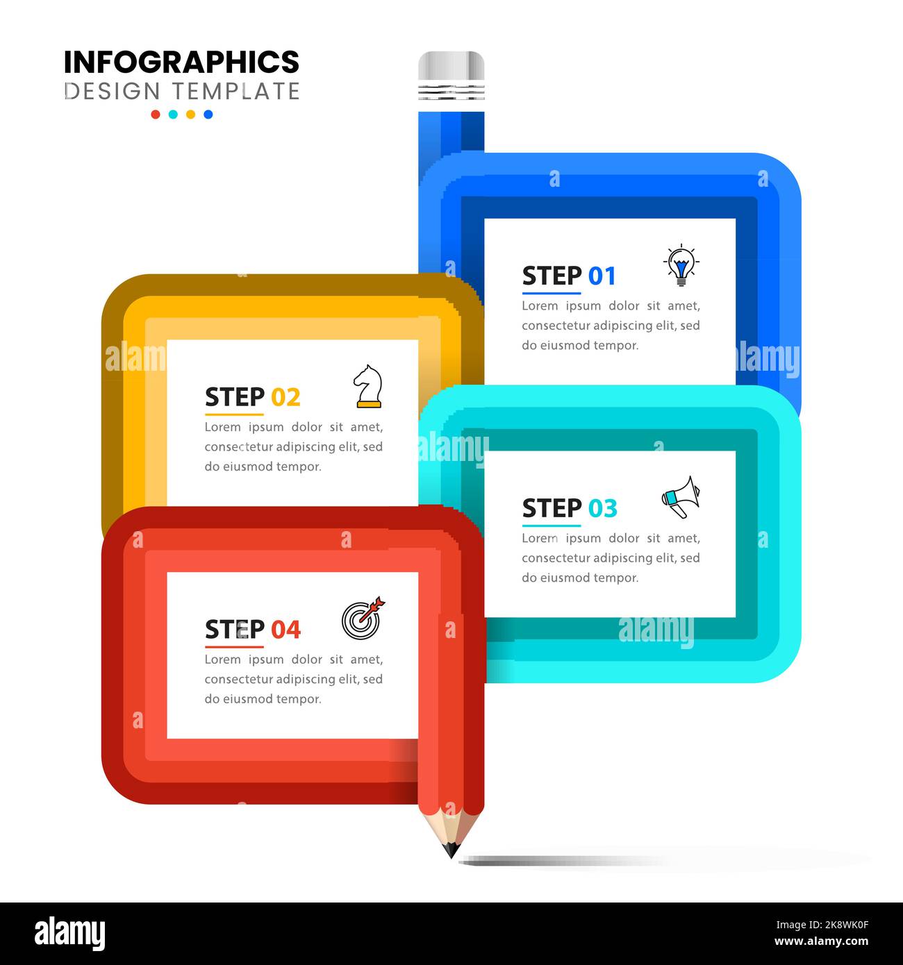 Infographic template with icons and 4 options or steps. Pencil. Can be ...