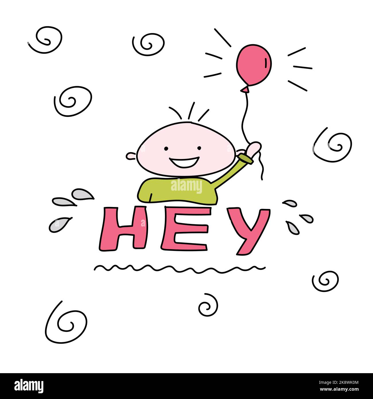 boy with a balloon in his hand, hey. Stock Vector