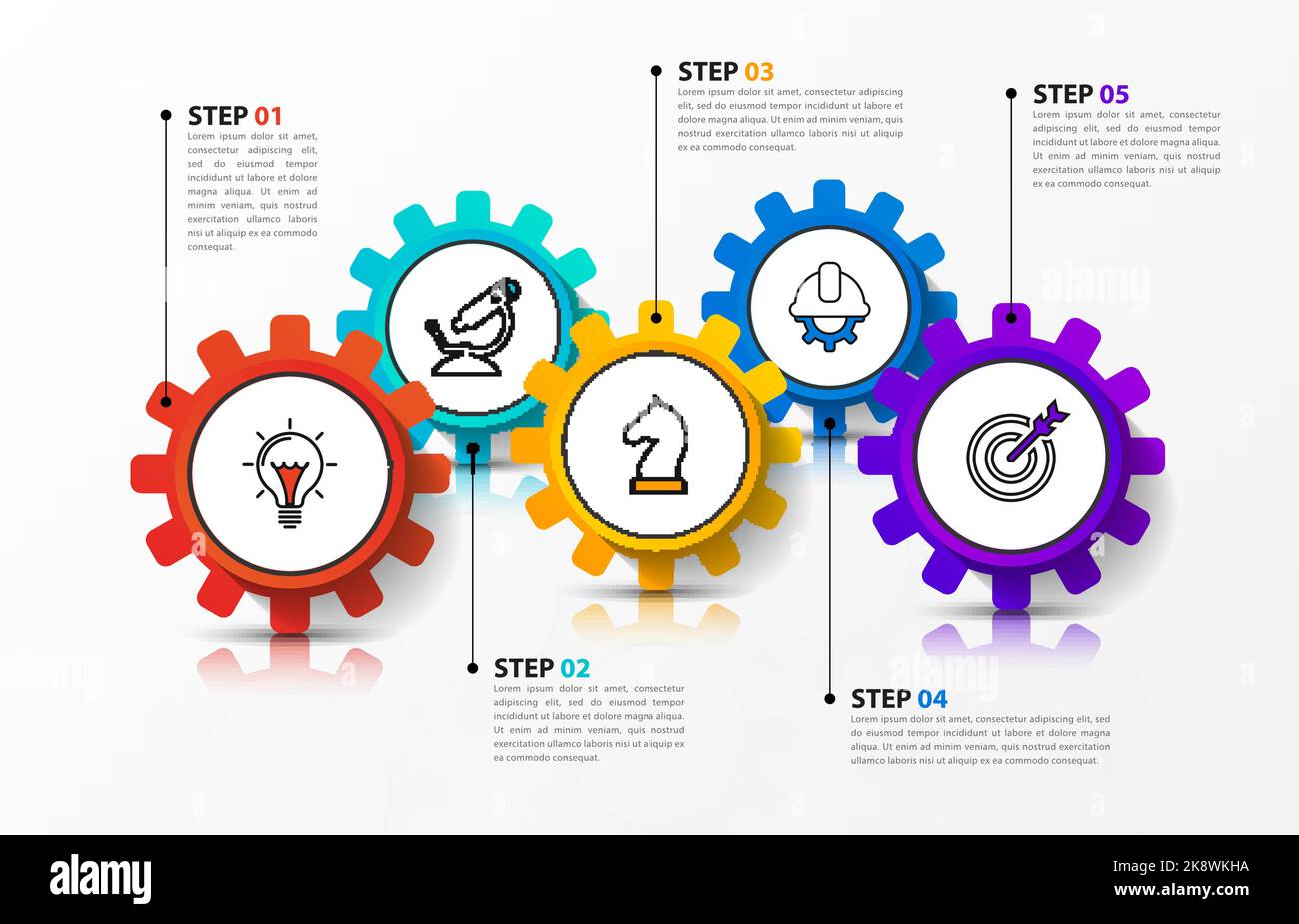 Infographic template with icons and 5 options or steps. Gears. Can be ...
