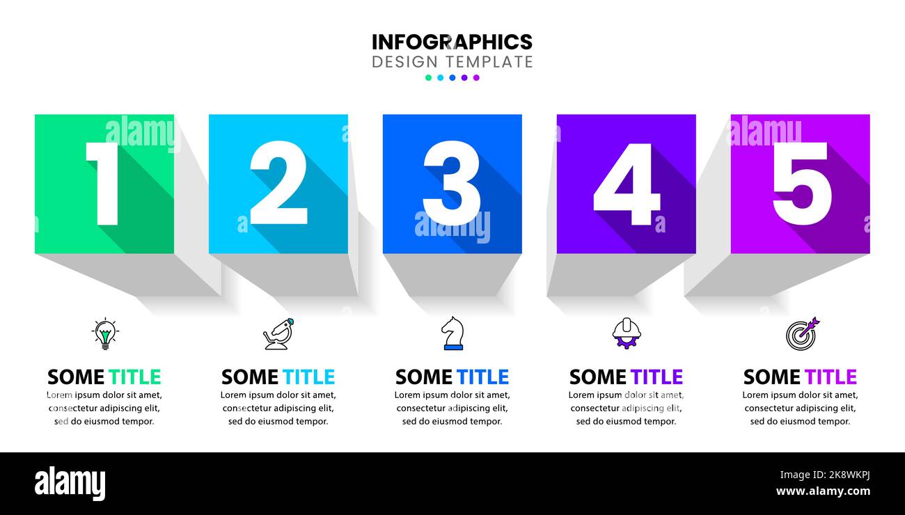 Infographic template with icons and 5 options or steps. Squares. Can be ...