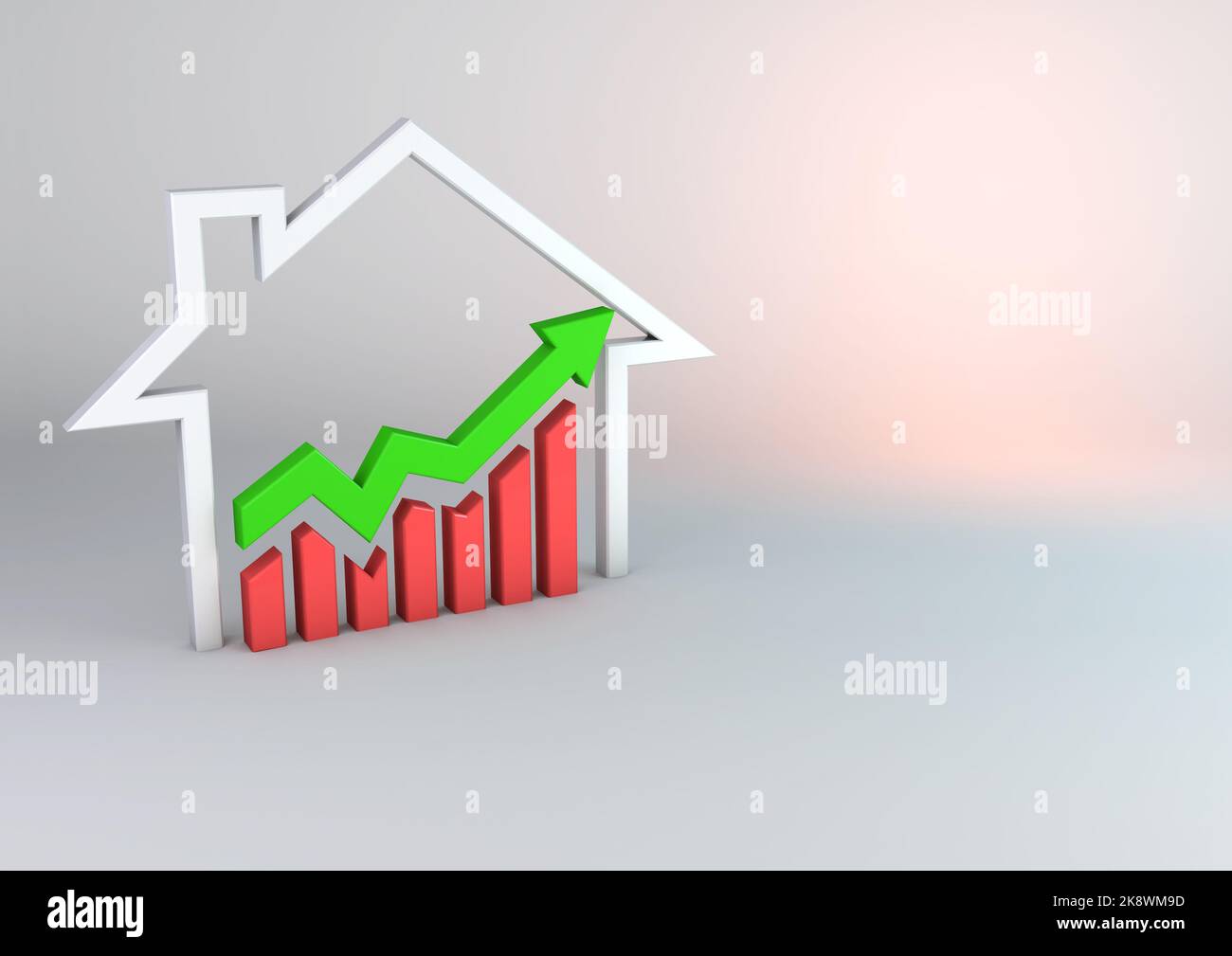 A 3D illustration of a graph, arrow and a house in finance Stock Photo ...