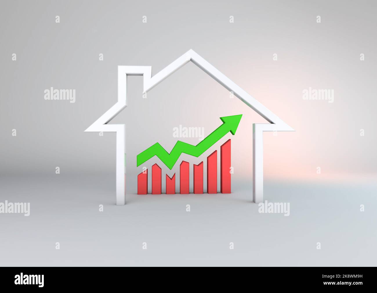 A 3D illustration of a graph, arrow and a house in finance Stock Photo ...