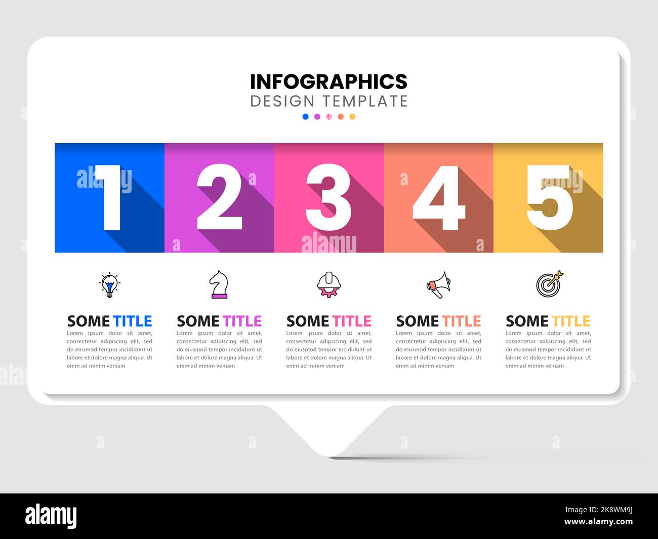 Infographic template with icons and 5 options or steps. Rectangle. Can be used for workflow layout, diagram, banner, webdesign. Vector illustration Stock Vector