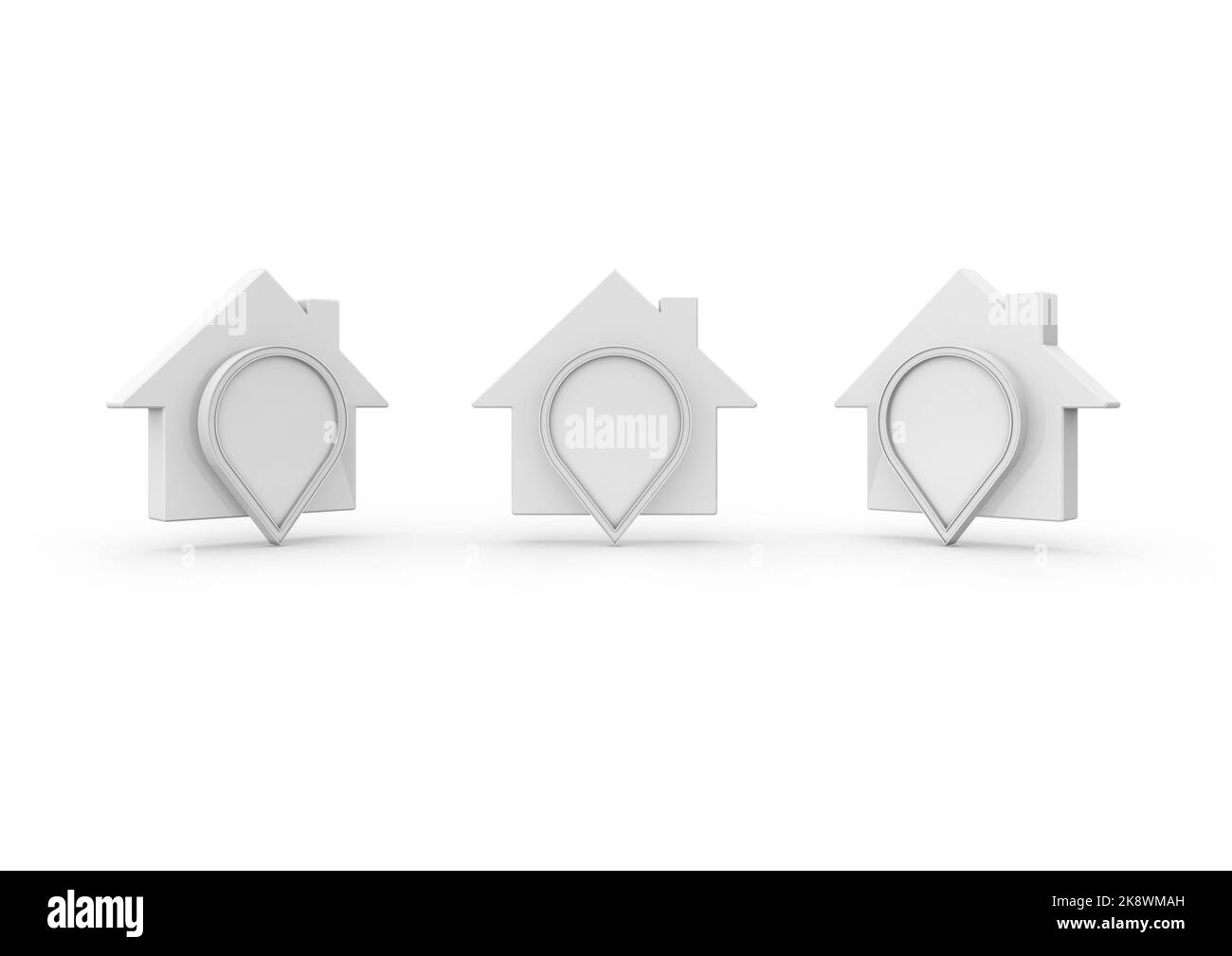 3D illustration of a location icon and a new home. Blank to edit Stock Photo