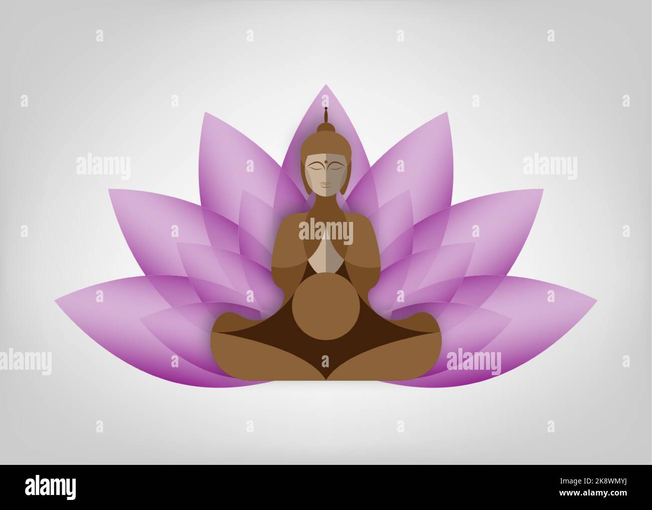 Sitting Buddha over lotus flower. Esoteric vector illustration. Vintage decorative culture