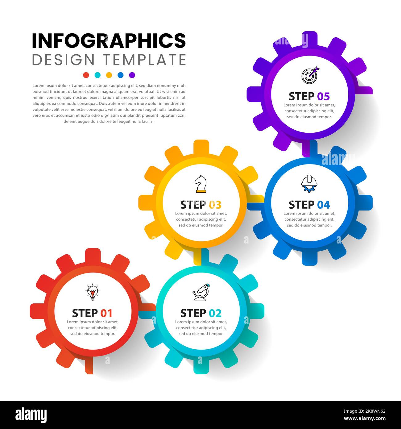 Infographic template with icons and 5 options or steps. Gears. Can be ...