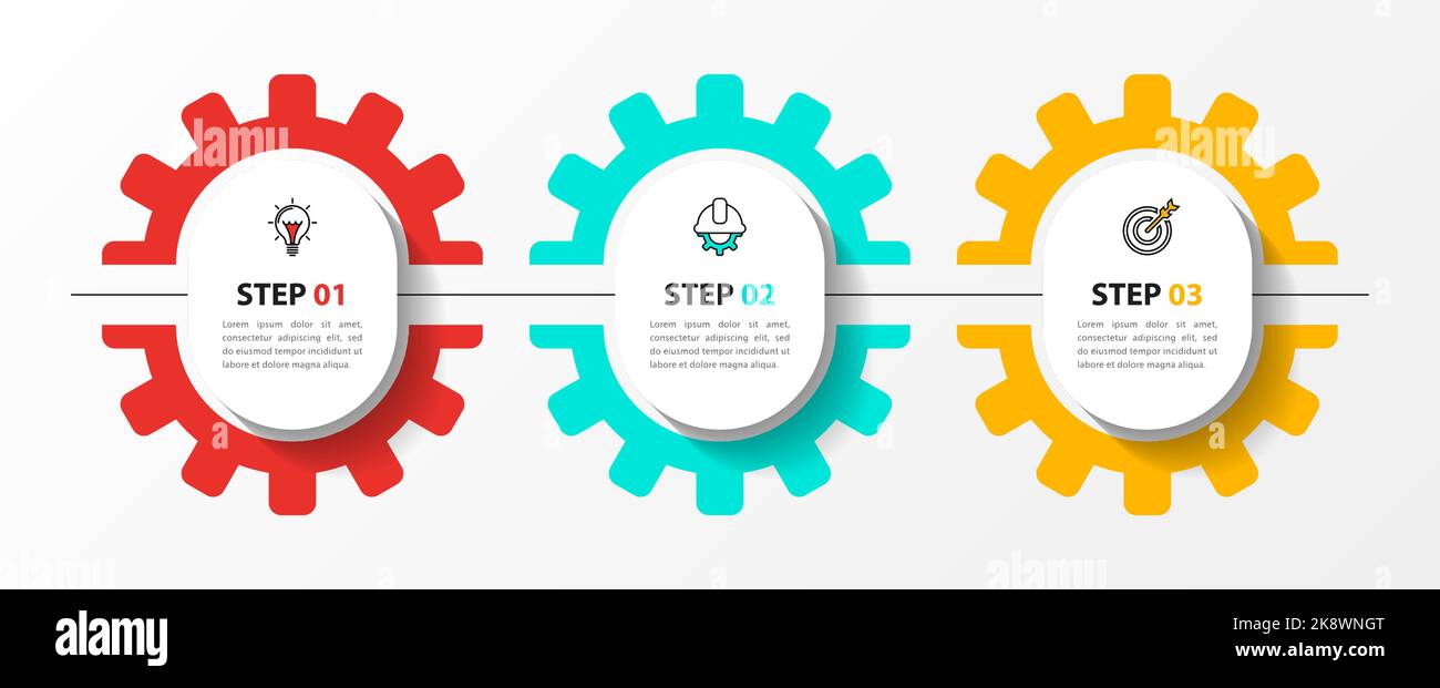 Infographic template with icons and 3 options or steps. Gears. Can be used for workflow layout, diagram, banner, webdesign. Vector illustration Stock Vector