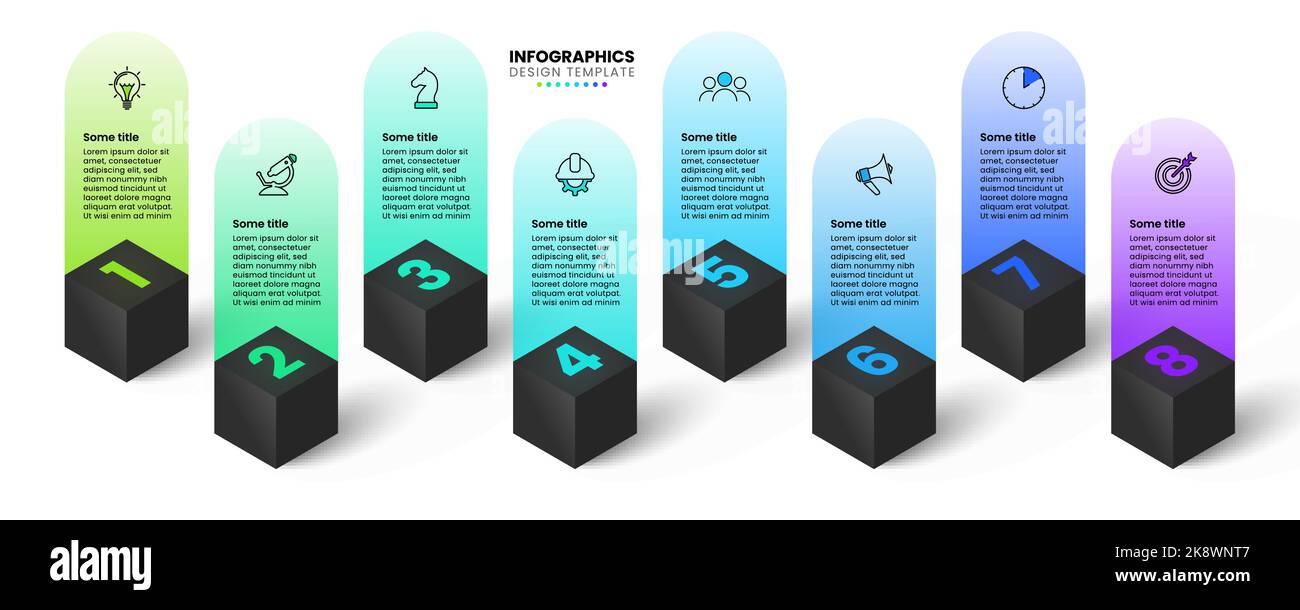 Infographic template with icons and 8 options or steps. 3d cubes. Can be used for workflow layout, diagram, banner, webdesign. Vector illustration Stock Vector