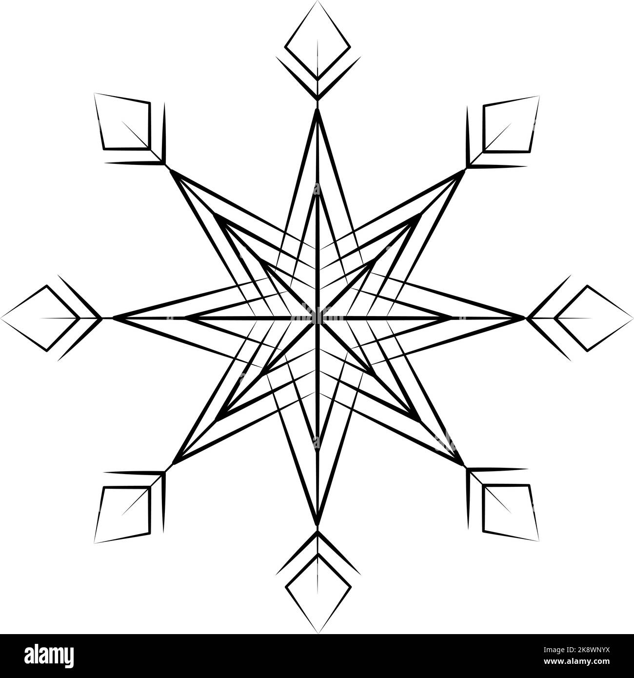 Abstract Outline drawing of a elegant snowflake in a minimalist style. Line art. Isolate. Suitable for banner, icon, postcard, poster, label, greeting, background, brochure, price tag, wrapping. EPS Stock Vector