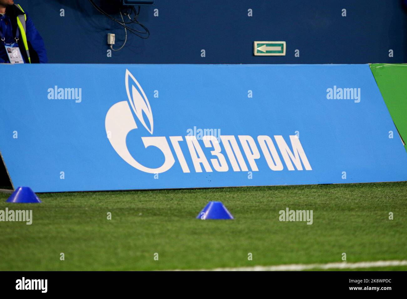 Saint Petersburg, Russia. 24th Oct, 2022. Gazprom Company logo seen in action during the Russian Premier League football match between Zenit Saint Petersburg and Sochi at Gazprom Arena. Final score; Zenit 7:0 Sochi. Credit: SOPA Images Limited/Alamy Live News Stock Photo