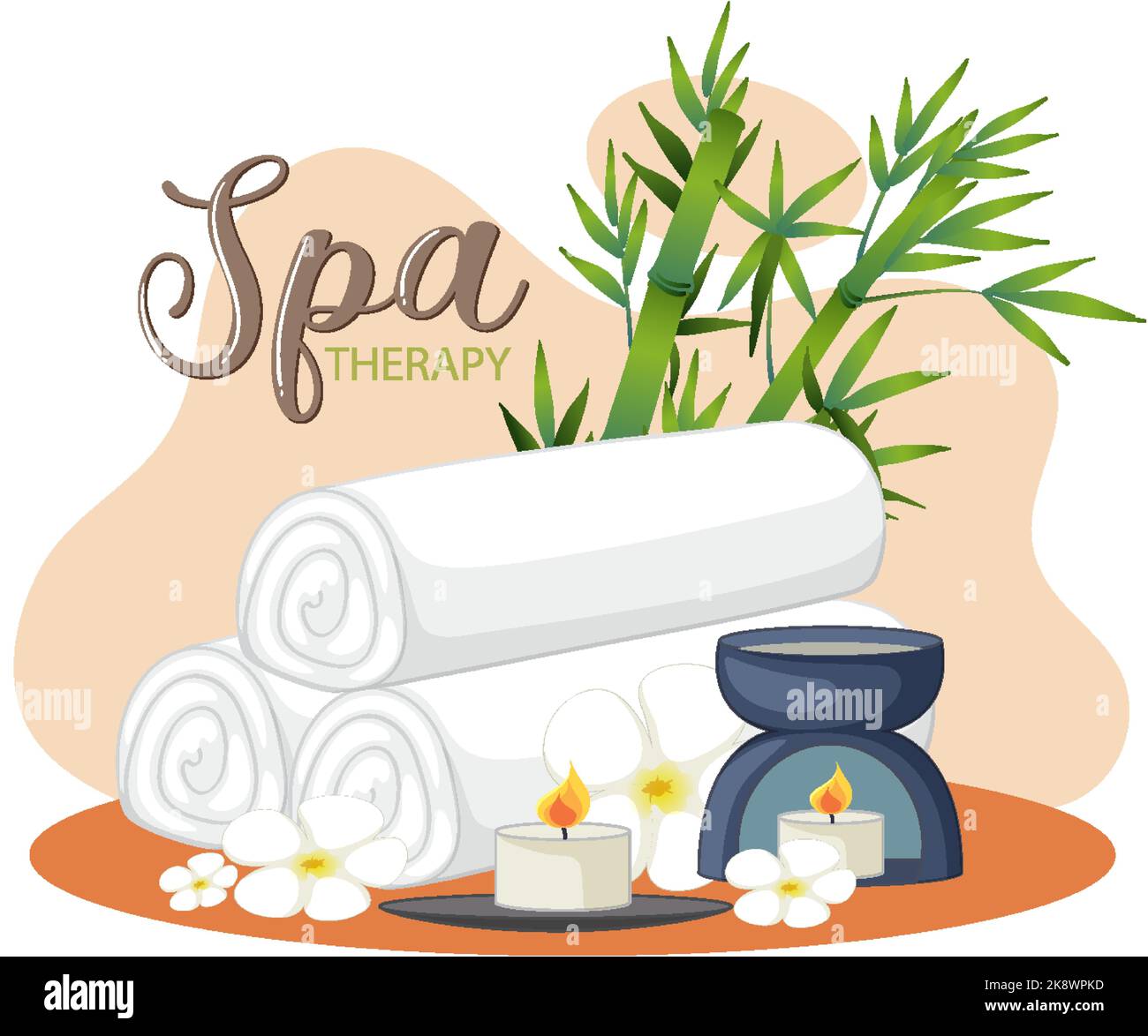 Spa text with spa aroma objects illustration Stock Vector