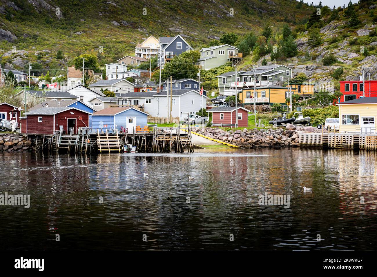 Boat dock scene at a small Atlantic Canada fishing village in Petty