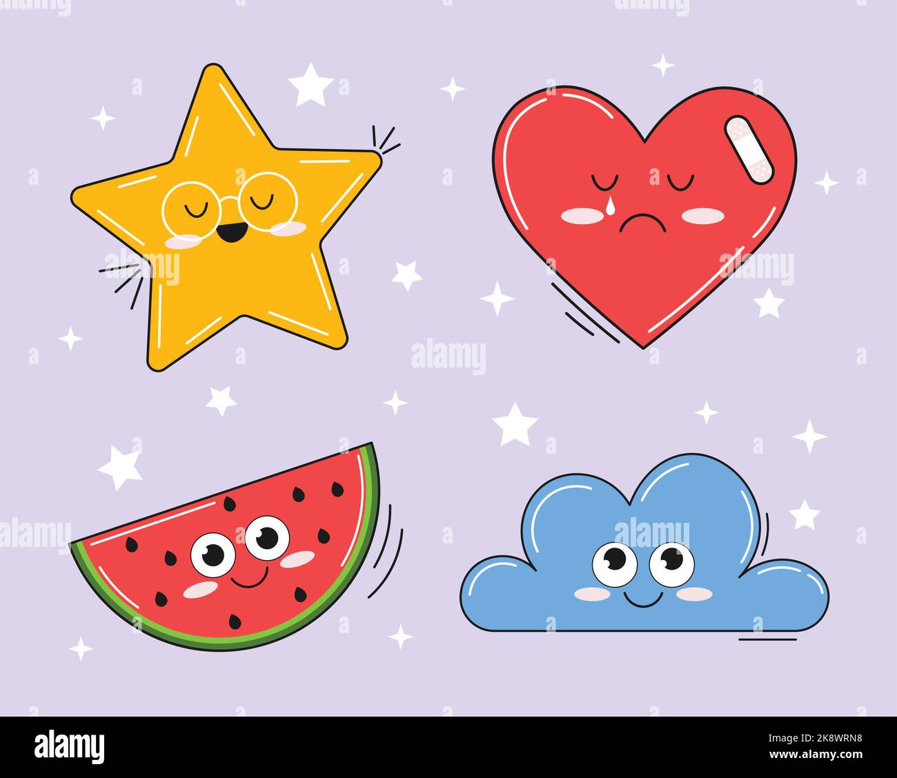 Kawaii sticker set Stock Vector