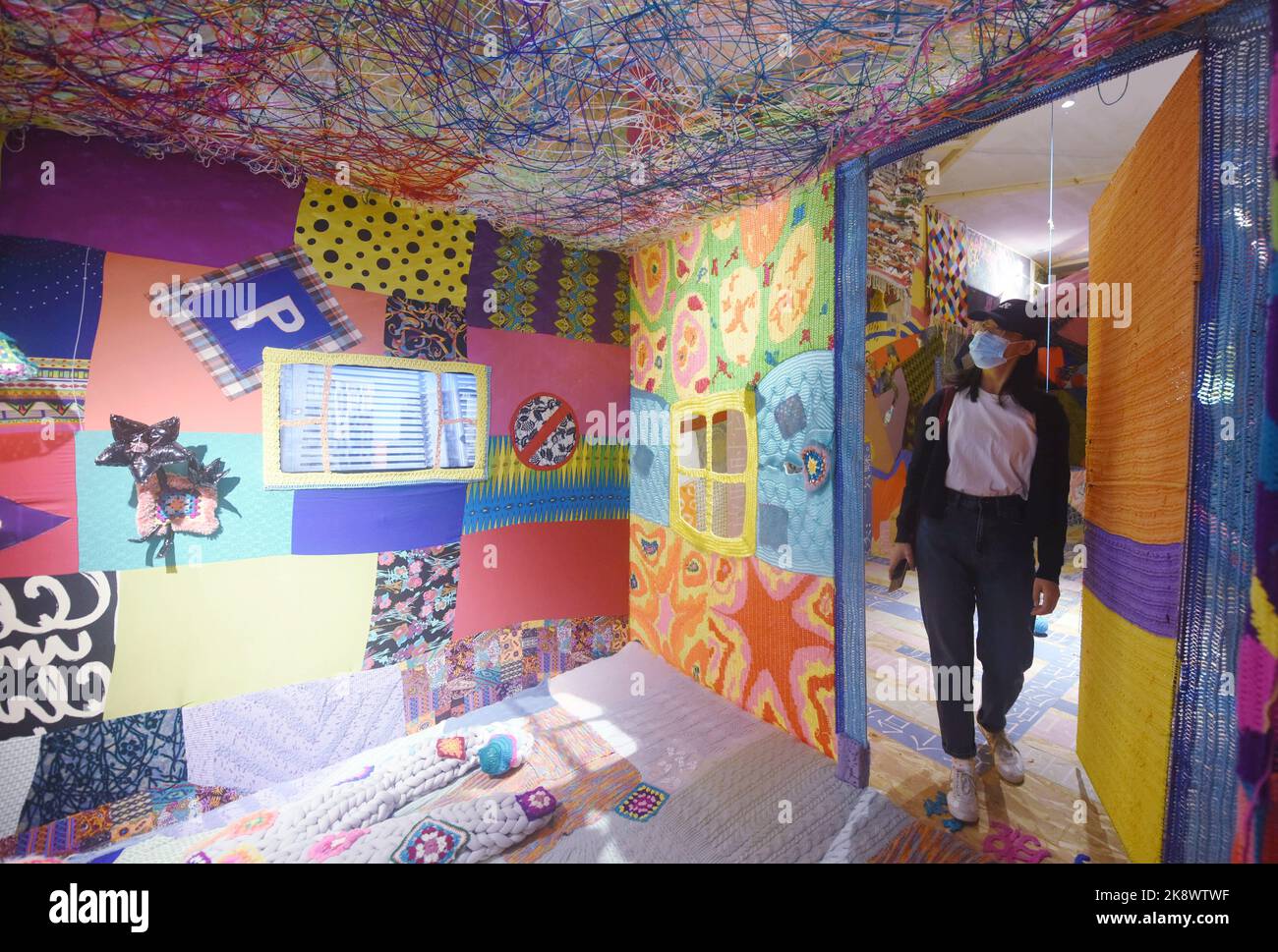 Recentl HANGZHOU, CHINA - OCTOBER 25, 2022 - Visitors view fiber art works at ...