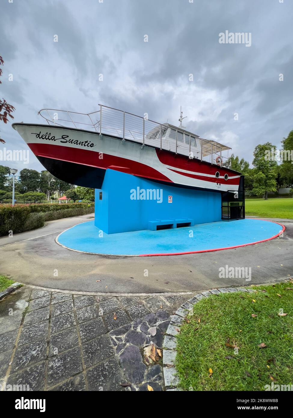 Old navy ship on public display at a park area. Singapore. Stock Photo
