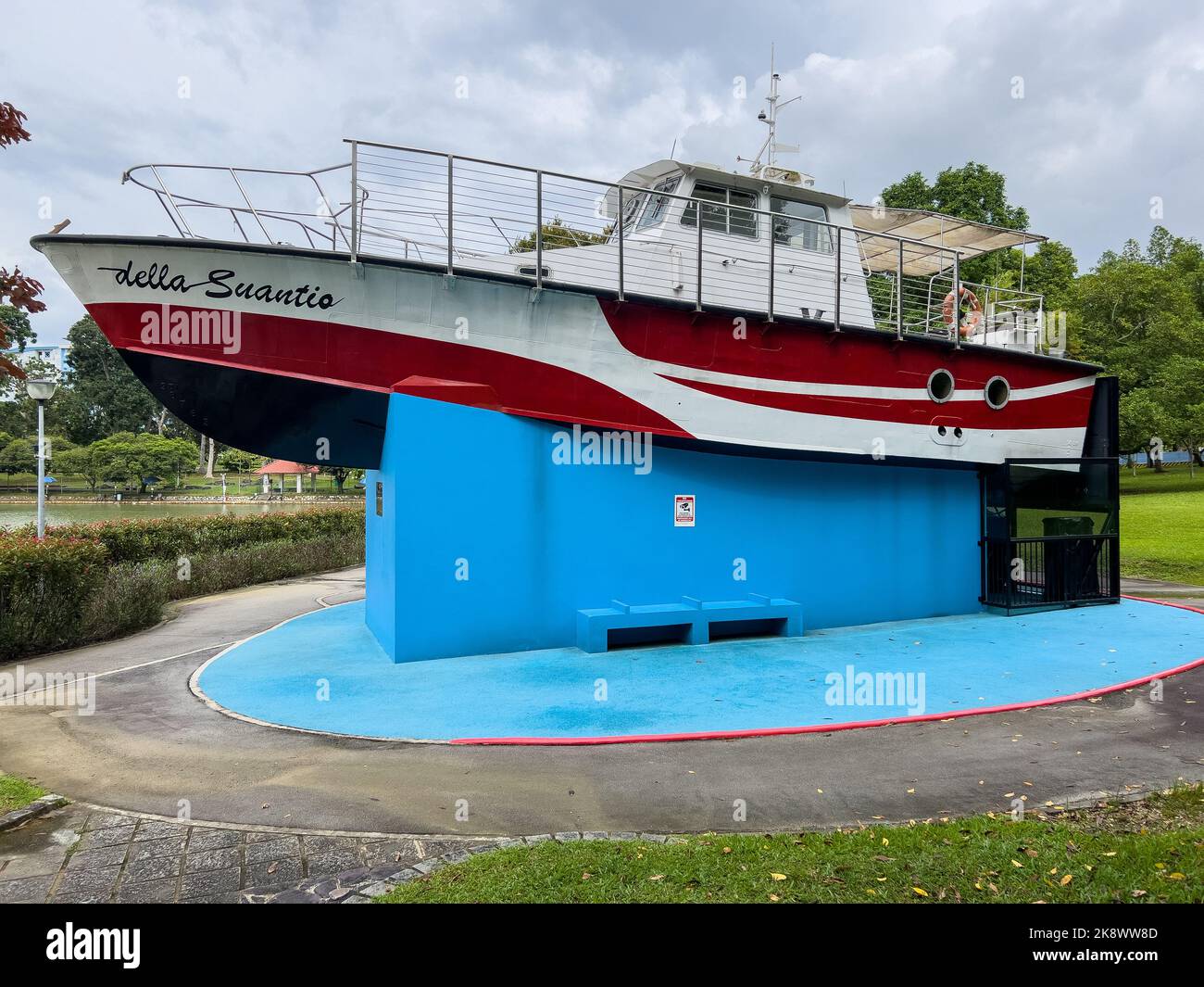 Old navy ship on public display at a park area. Singapore. Stock Photo