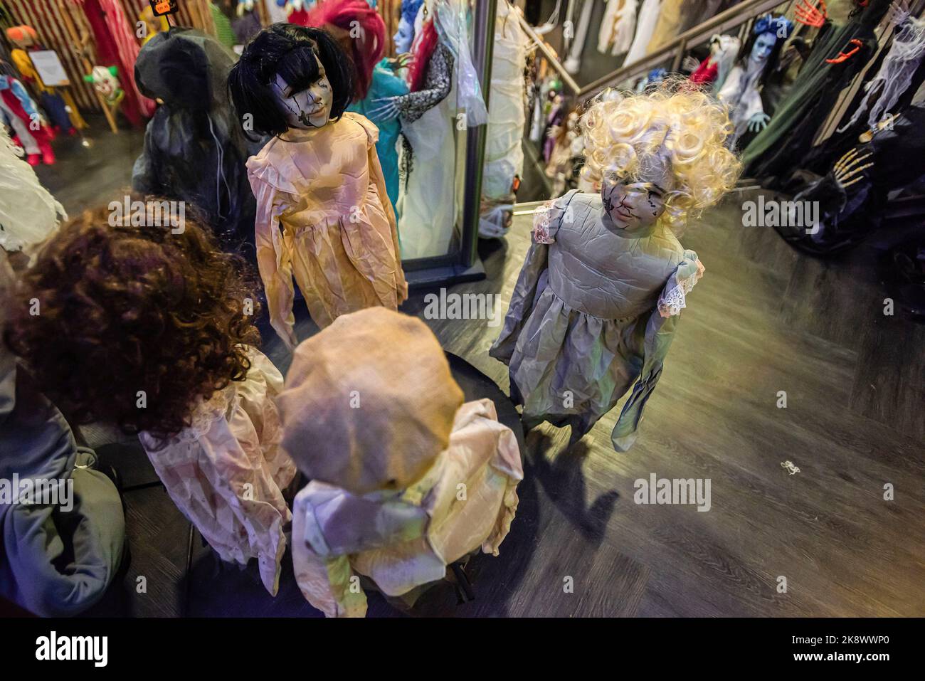 A Group of young zombie children characters in a macabre dance ritual ...