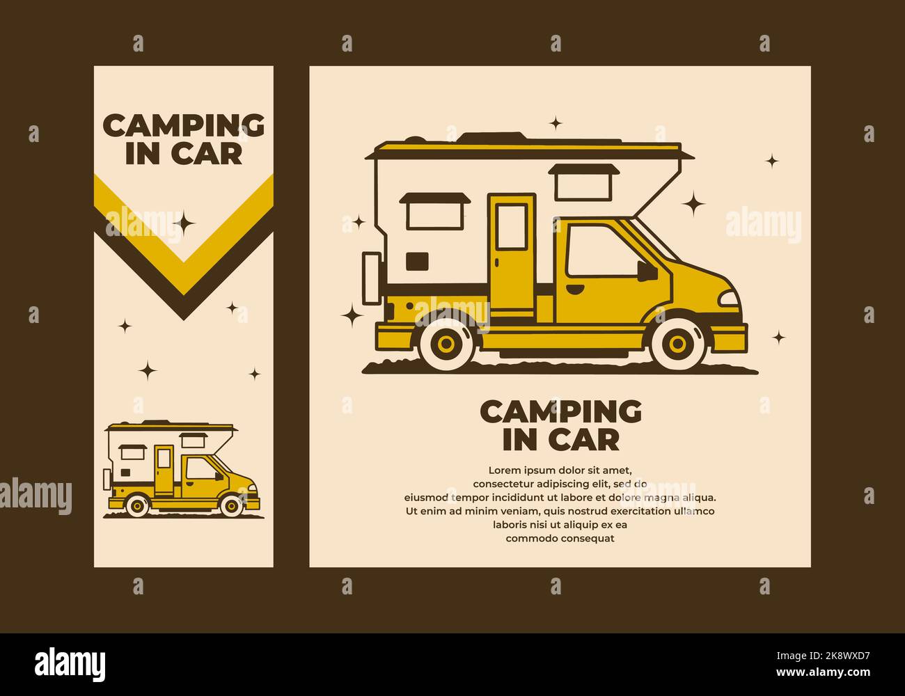Vintage art illustration design of a camper van Stock Vector Image ...