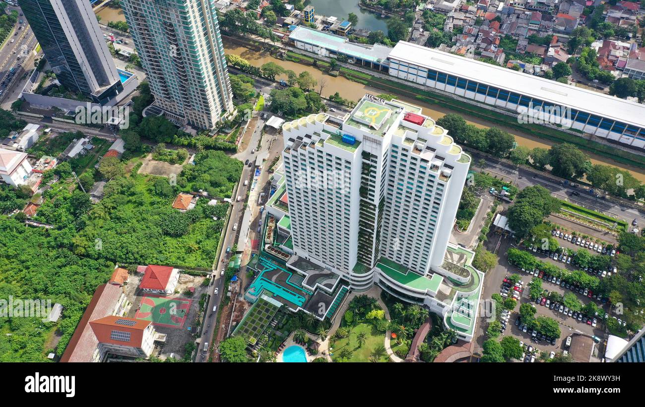 Jakarta skyline with modern office towers and hotels along Jalan Sudirman in Indonesia capital city business district Stock Photo