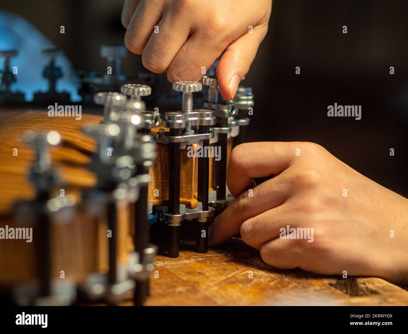 Luthier Instrument luthier fitting the back to the instrument ribs Stock Photo - Alamy