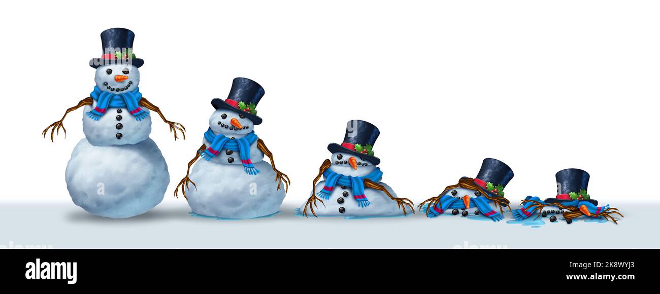 Cartoon melted snowman. Snowmen melting stages, winter funny melts sno By  WinWin_artlab