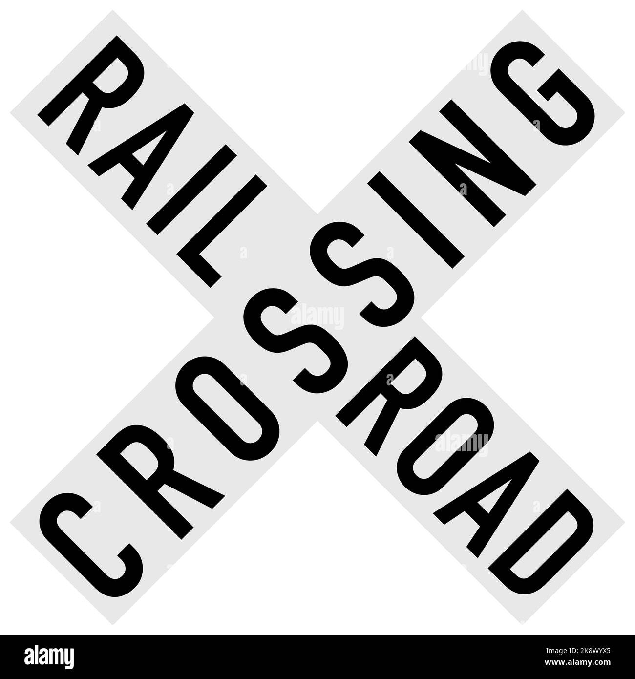 Road sign of train crossing road on white background. Railroad Traffic Sign. flat style. Stock Photo
