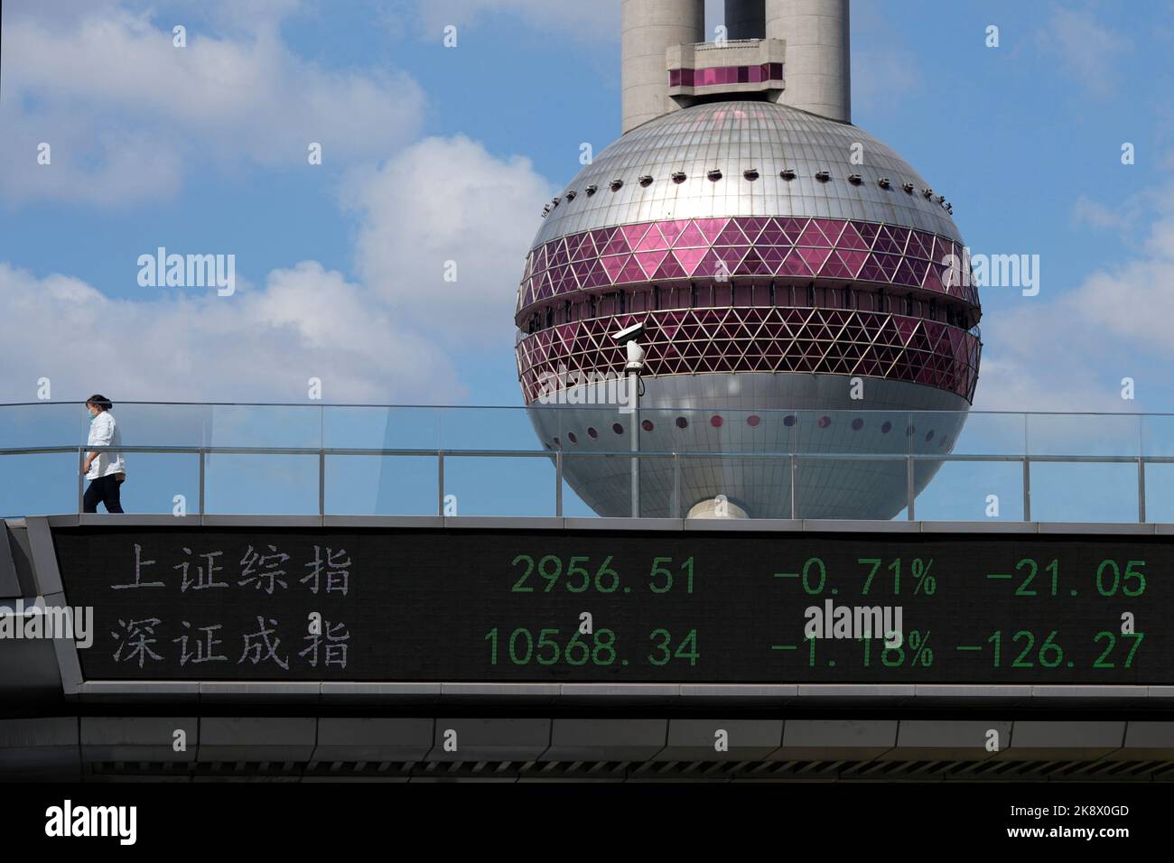 An electronic board shows Shanghai and Shenzhen stock indexes, at the Lujiazui financial district, following the coronavirus disease (COVID-19) outbreak, in Shanghai, China October 25, 2022. REUTERS/Aly Song Stock Photo