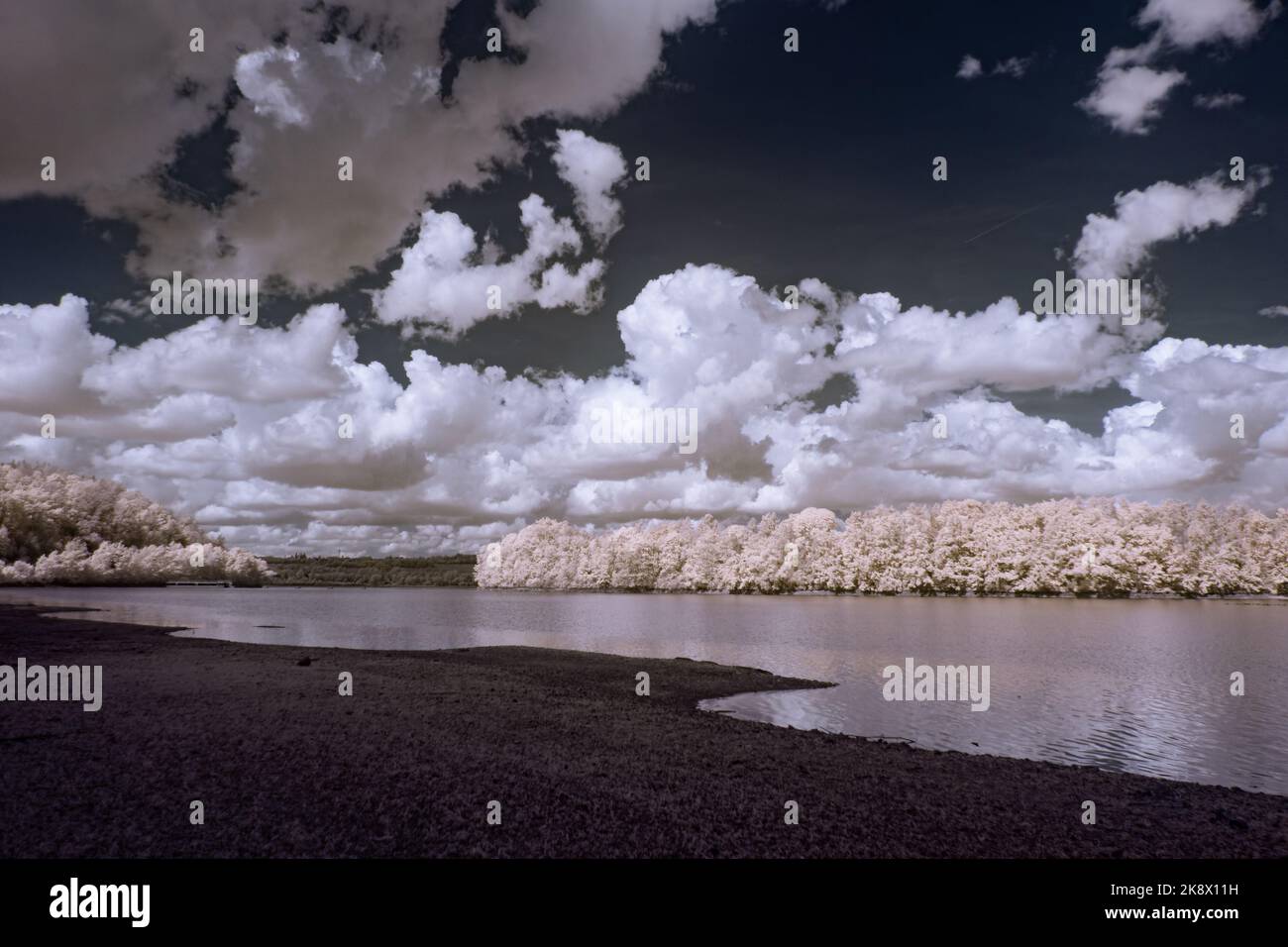 infrared photography ir photo of landscape under sky with clouds