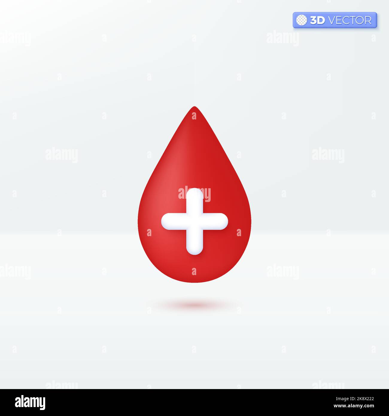 Blood drop with cross icon symbols. Hematology, red blood cell, Donation, healthcare, medical concept. 3D vector isolated illustration design. Cartoon Stock Vector