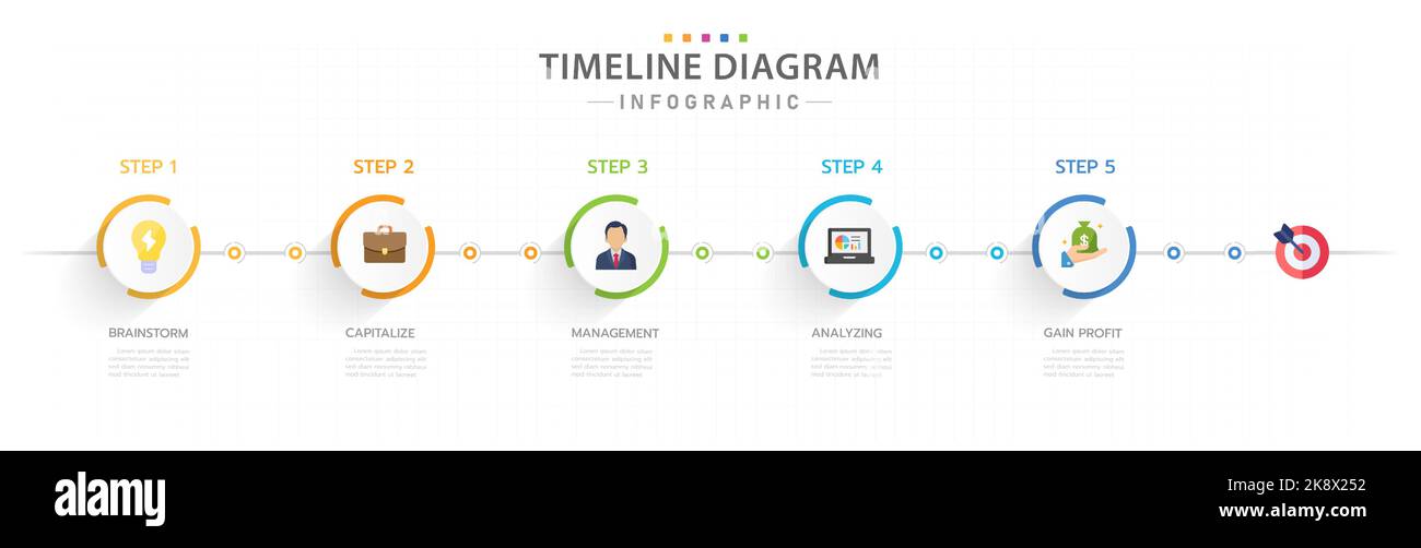 Infographic Template For Business 5 Steps Modern Timeline Diagram With Title Circle Topics 2581