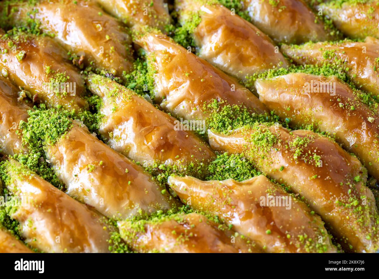 Pistachio sobiyet baklava. Traditional Turkish cuisine delicacies ...