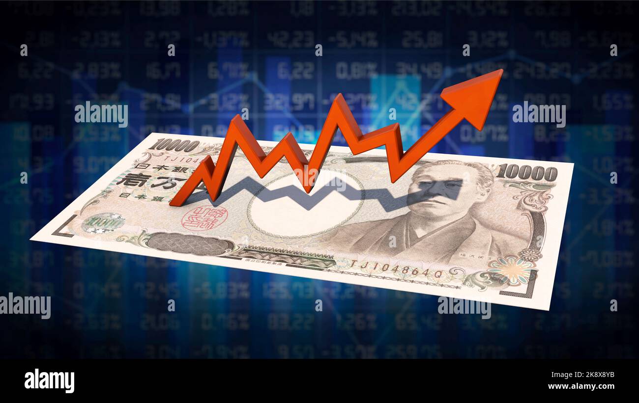 Rising graph on Yen bill Stock Photo