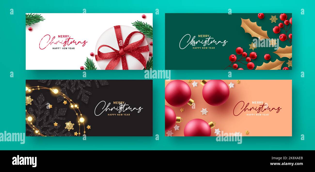 Christmas banner set vector design. Merry christmas and happy new year ...
