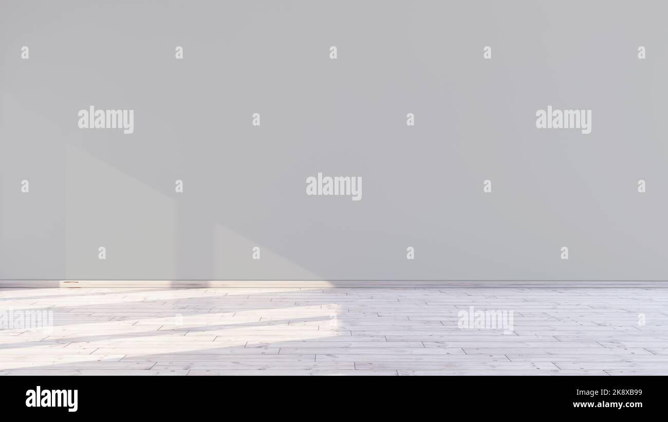 Empty room with light grey empty wall and sunlight through window in a ...
