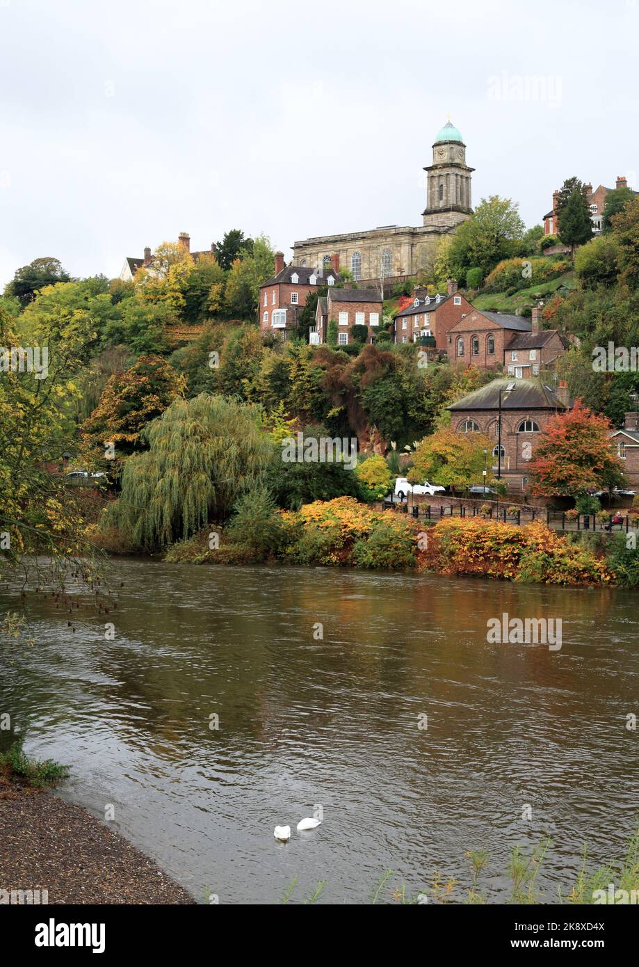 View of Bridgnorth from the bridge over the river Severn, Shropshire, England, UK. Stock Photo
