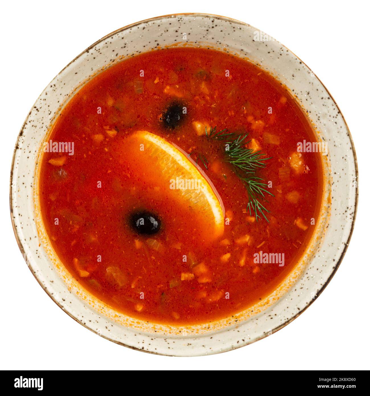 Portion of russian solyanka meat soup Stock Photo