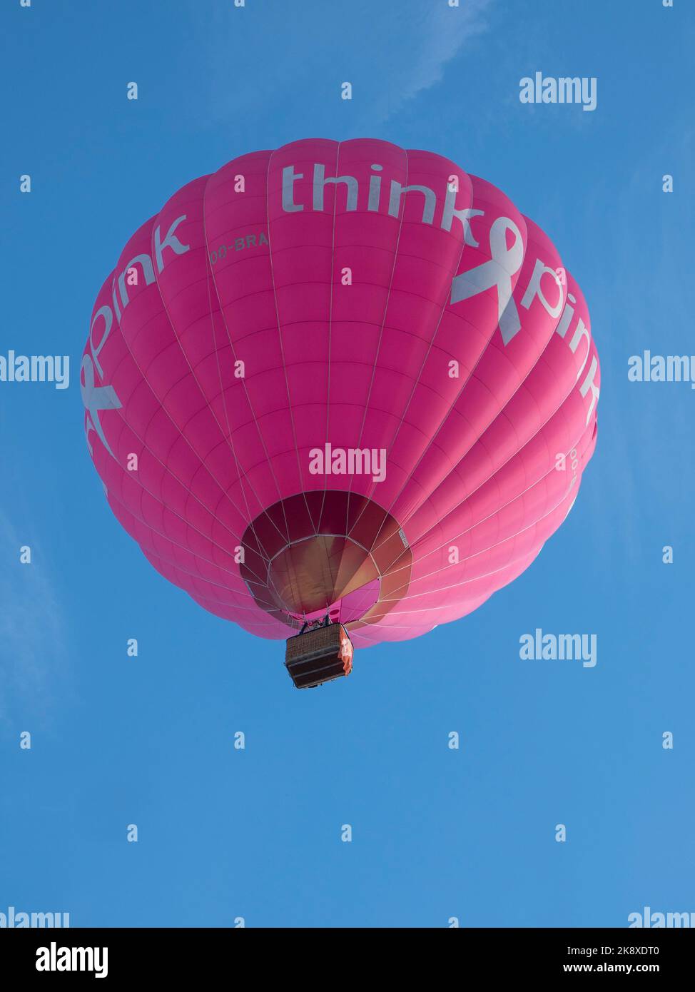 Sint Niklaas, Belgium, 04 September 2022, the pink hot air balloon with the logo, Think Pink, of the national breast cancer organization Stock Photo
