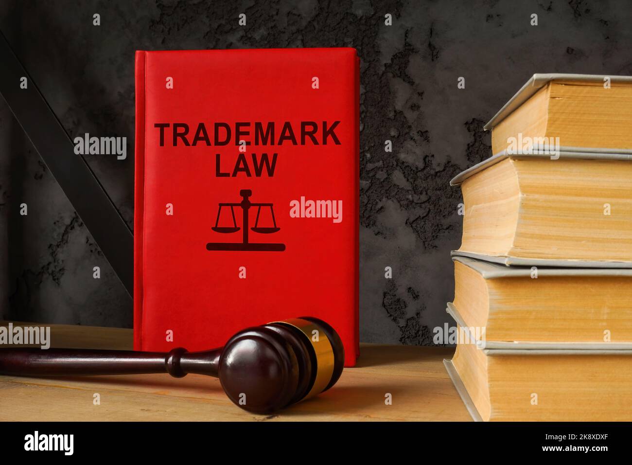 Trademark law and gavel is on the shelf. Stock Photo