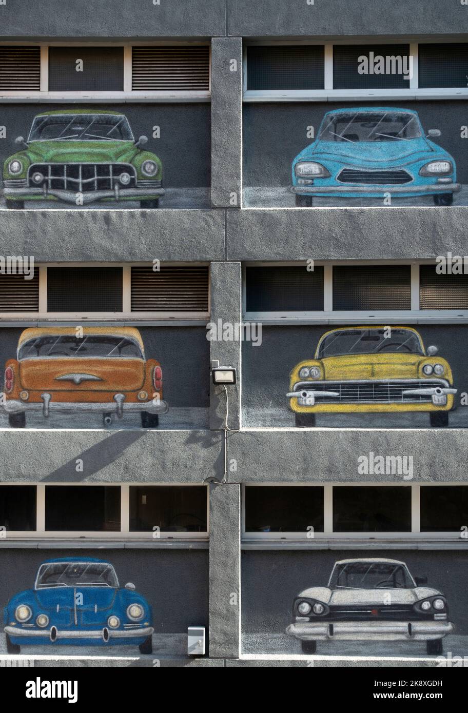 Wall painting.Car parking.Andorra Stock Photo