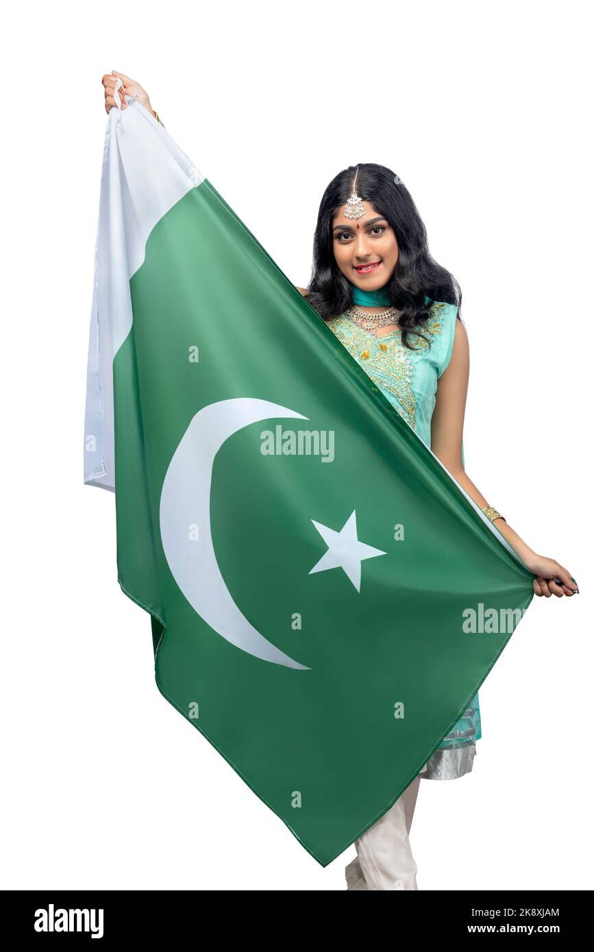 Pakistani girl in White and green dress