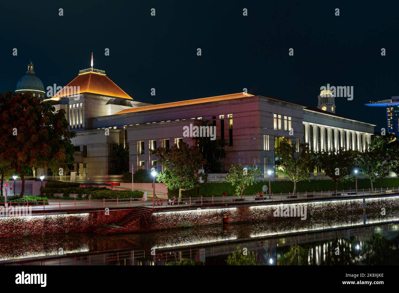 The Singapore Parliament Building taken at night Stock Photo