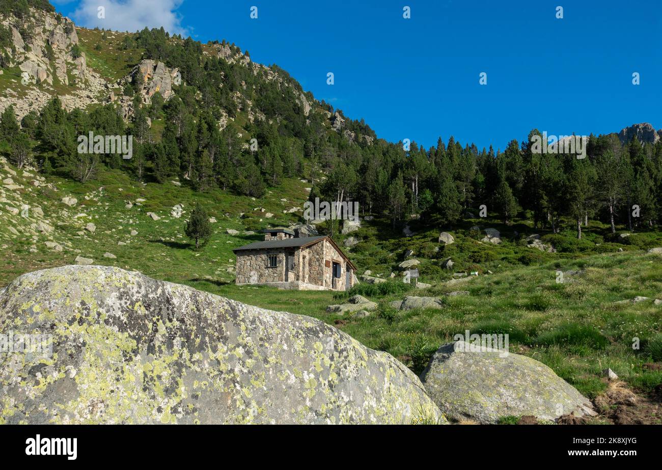 Les Agols mountain shelter.Pyrenees.Andorra Stock Photo