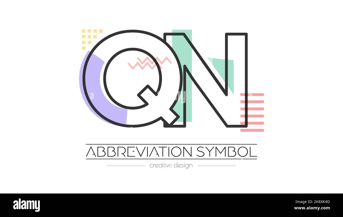 Letters Q and N. Merging of two letters. Initials logo or abbreviation symbol. Vector illustration for creative design and creative ideas. Flat style. Stock Vector