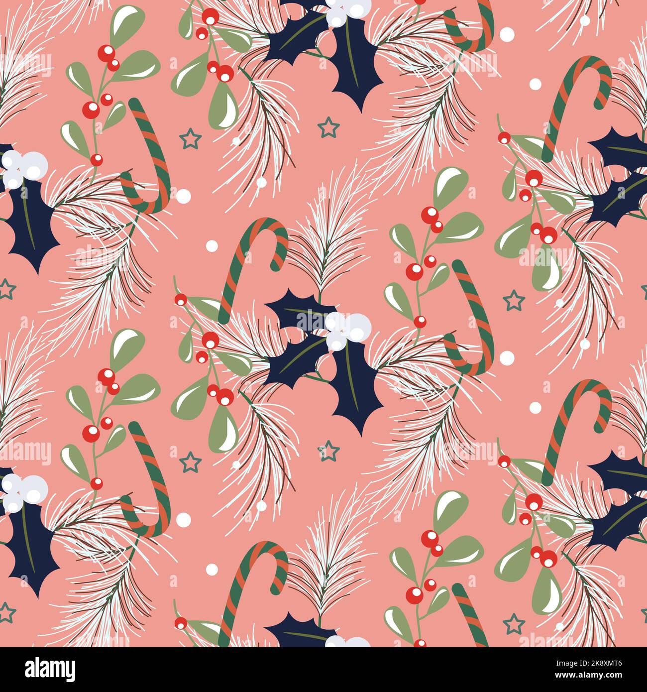 Christmas tree branches and berries seamless pattern. Winter Xmas ...