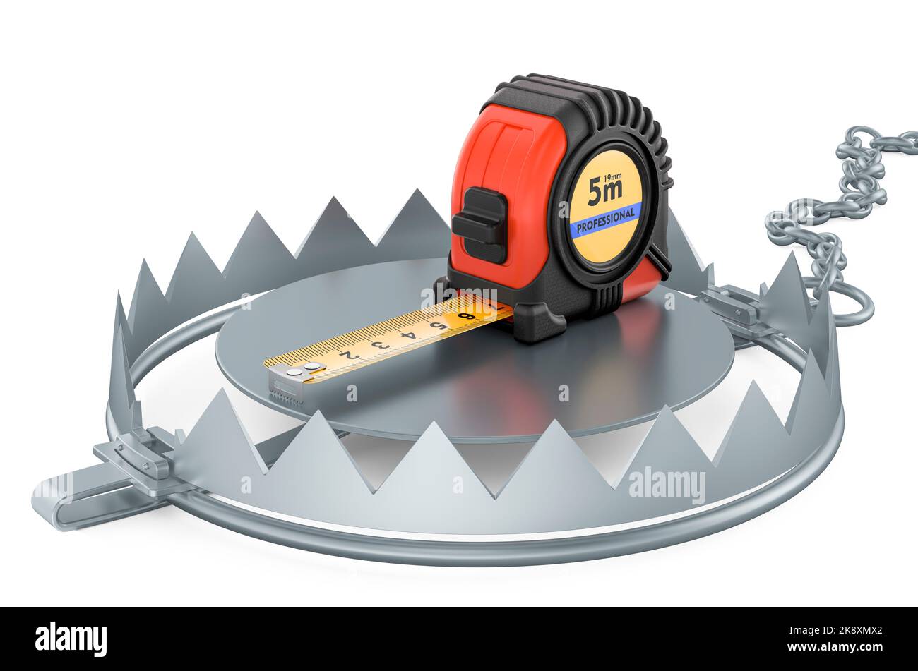 Bear trap with measuring tape, 3D rendering isolated on white ...