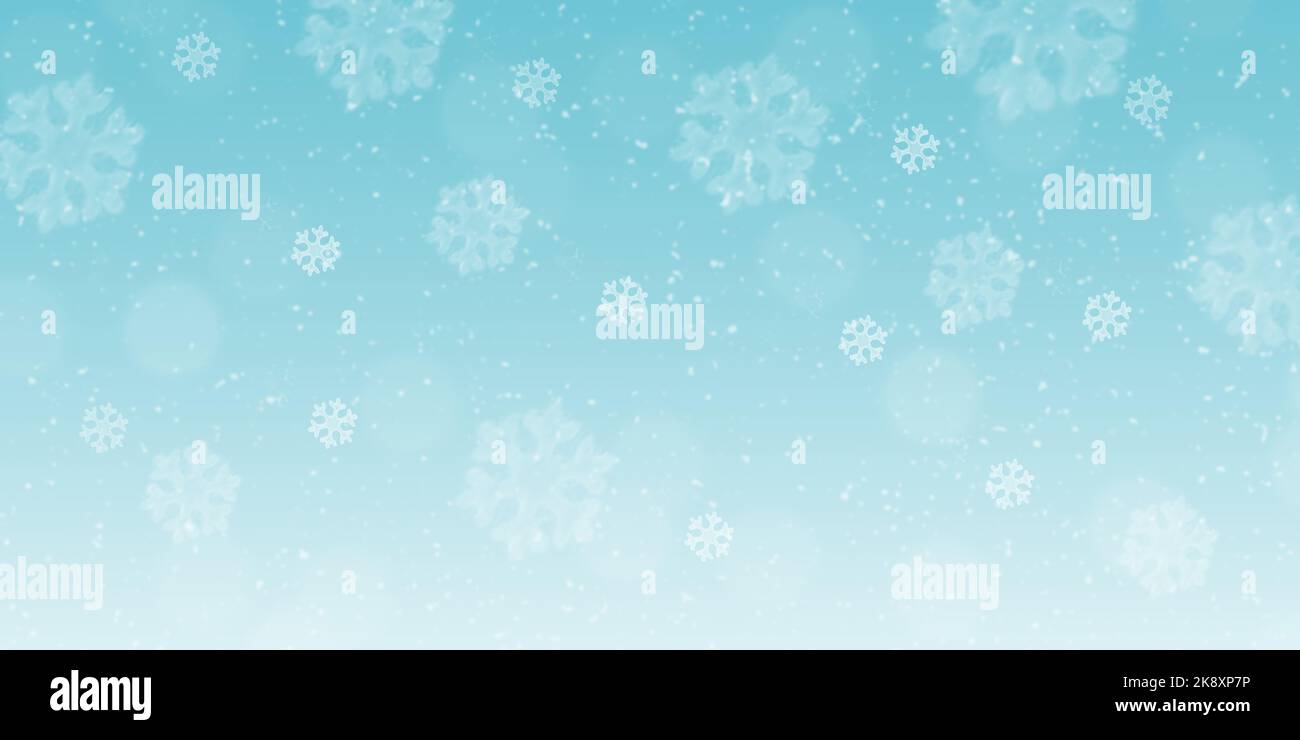 Christmas background with white falling snowflakes, free space for Christmas text, raster illustration, Christmas pattern for festive design Stock Photo
